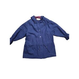 Vintage 90s London Towne Navy Blue Hooded Wool Parka Jacket Cinch Waist Size L